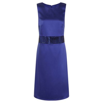 Blue Sequined waistband Dress in Clever Fabric
